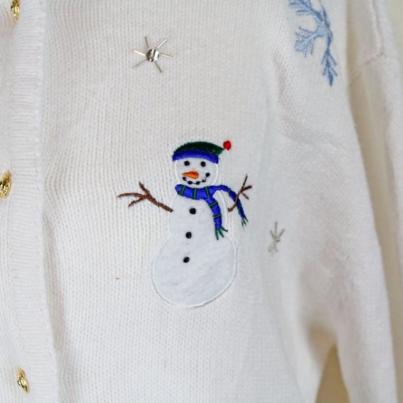 Crystal Kobe vintage 90s white Christmas snowflake sweater cardigan - Picture 4 of 8